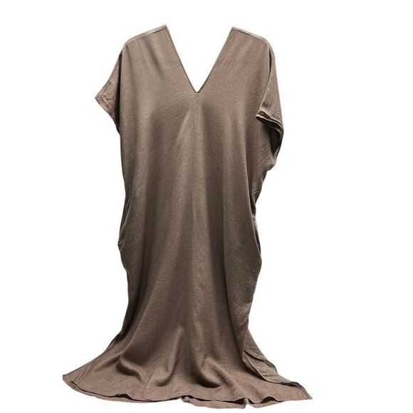 Neuflora Dresses & Skirts - Neuflora Women's Linen Blend Midi Dress Size Small Taupe V Neck Pockets